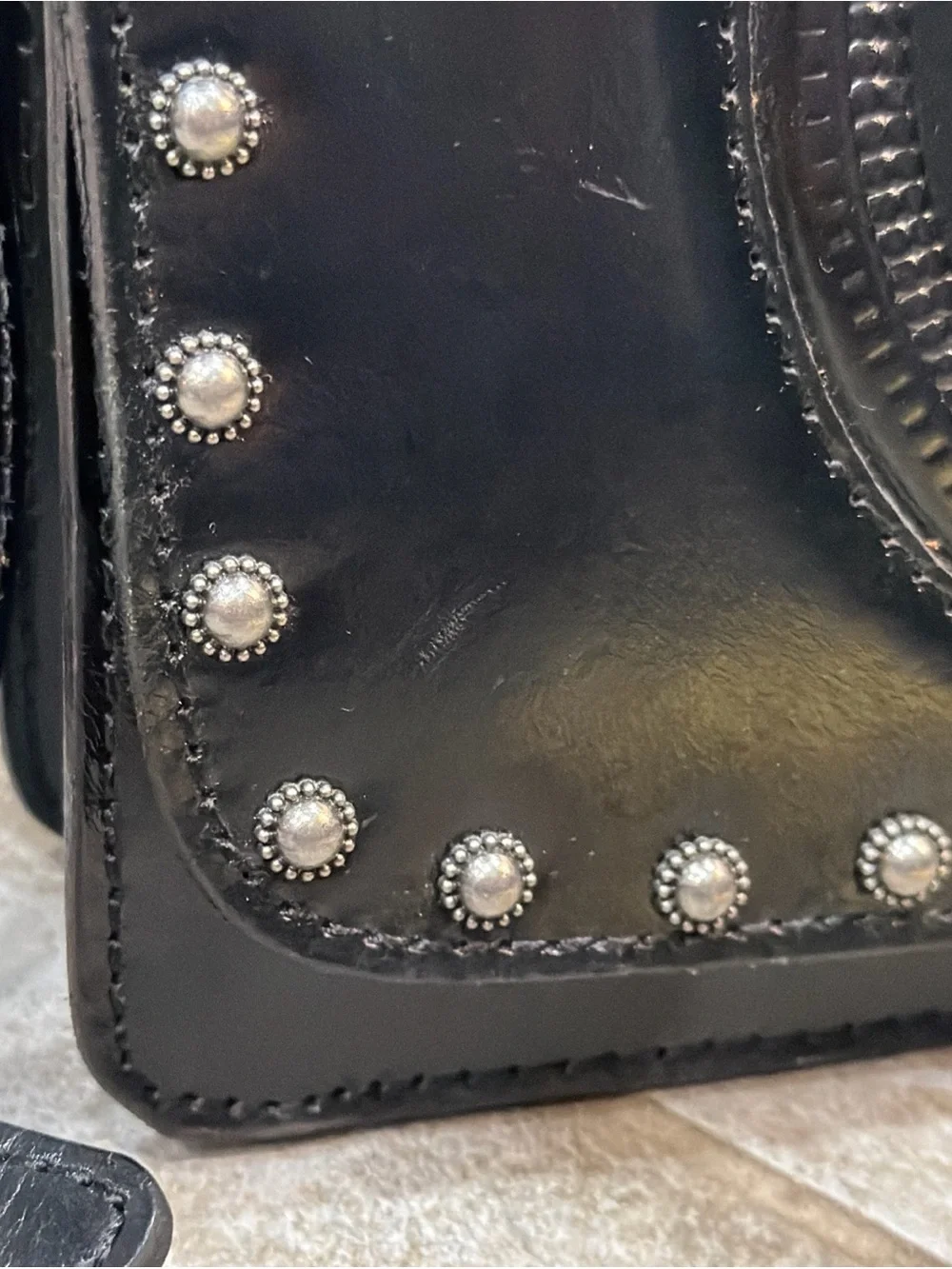 Patricia Nash Embossed Shield Leather Shoulder Bag Medium Black
